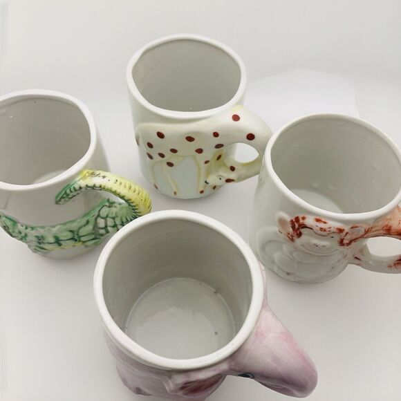 1970s Animals Childs Mugs Monkey Giraffe Elephant Alligator Porcelain Vintage - Picture 10 of 11